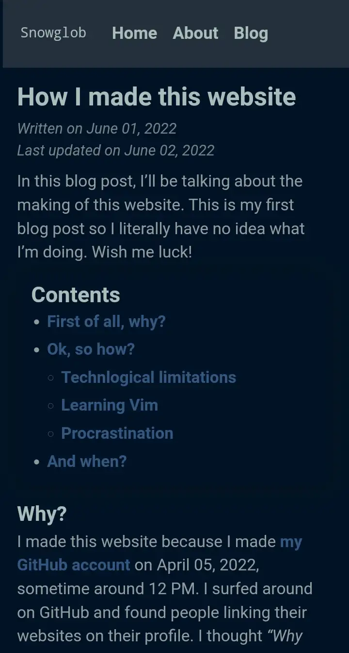 Screenshot of my old website